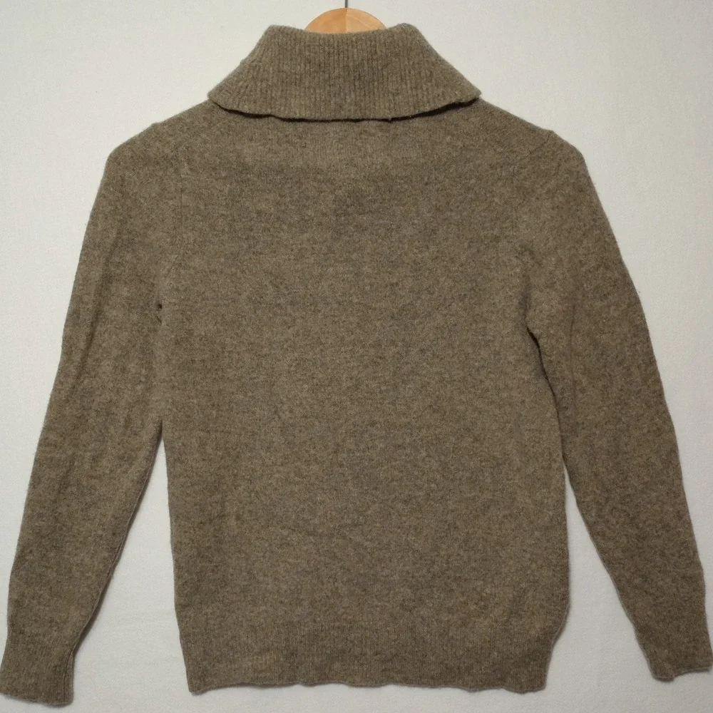 VTG Eddie Bauer Sweater Mens L 100% Lambswool Shawl Collar Academia Tan Heather